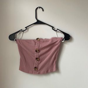 pink button strapless crop top Small